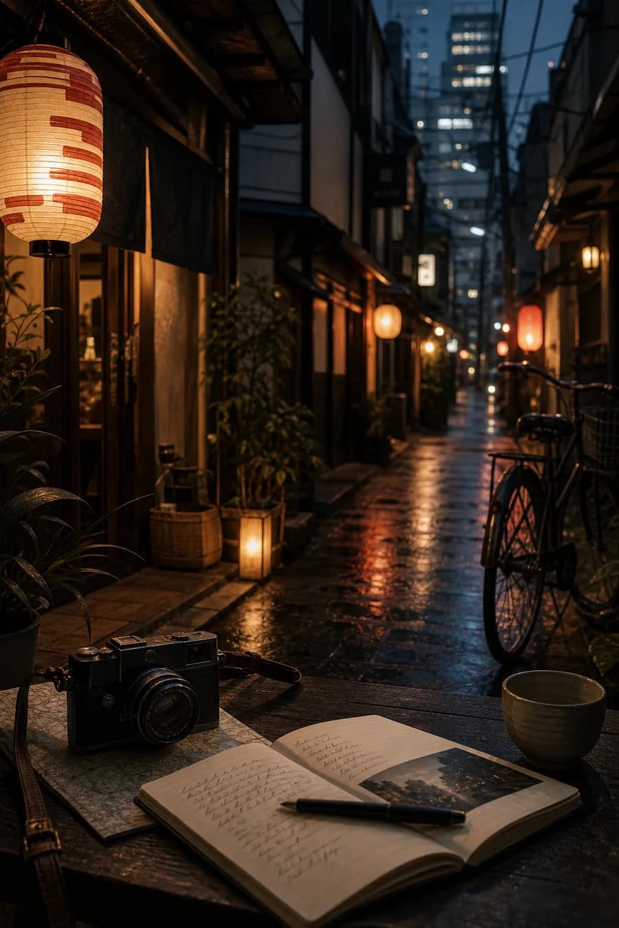 Tokyo side streets fictional city guide sample visual.