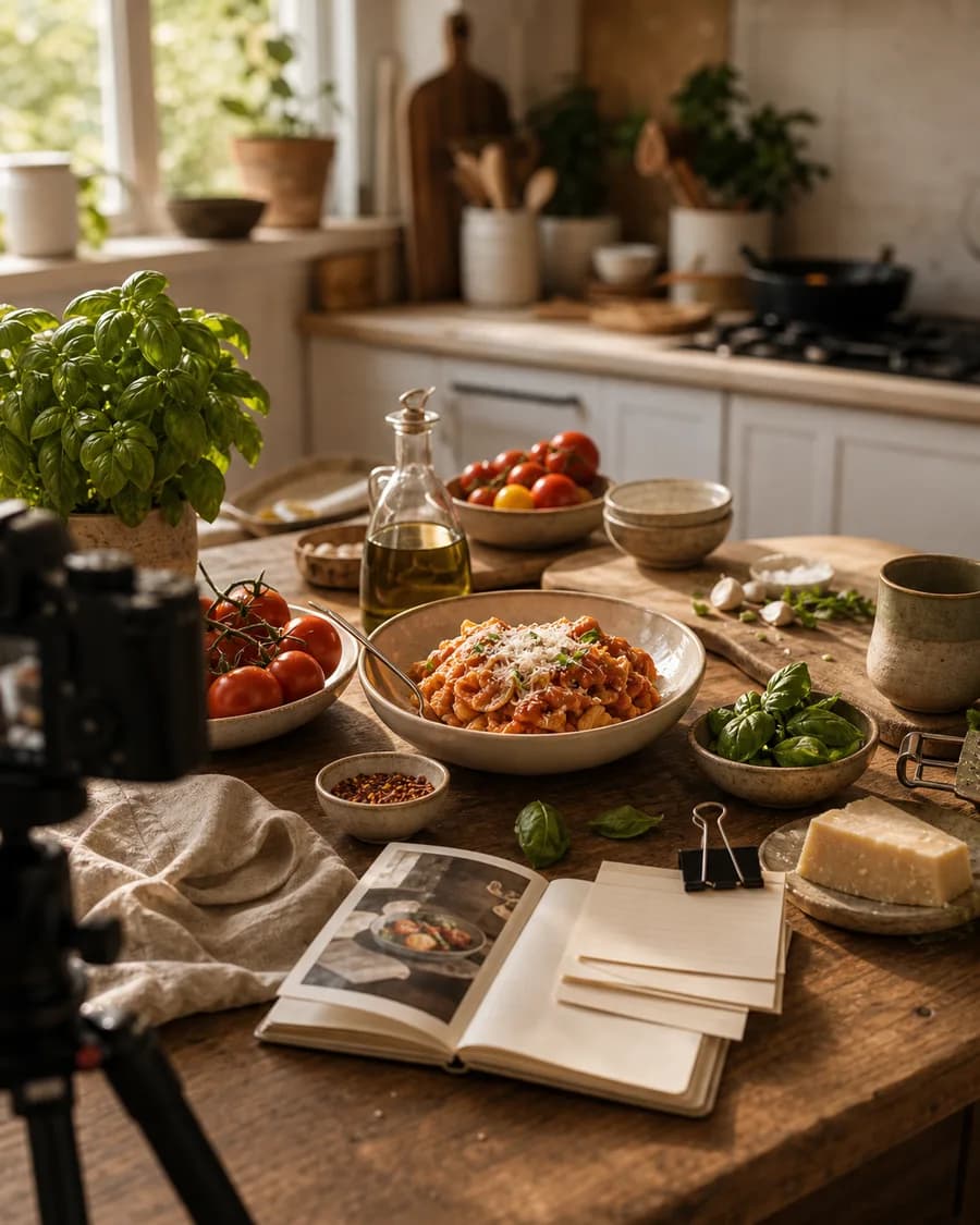 Fictional Milo Savor food/lifestyle creator sample — editorial kitchen visual.